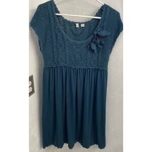 Moth from Anthropologie Teal Cable Knit Dress Short-Sleeved Size Medium